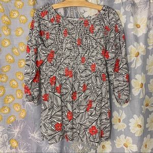 J. Jill Black/White Tropical Red Floral Print Top